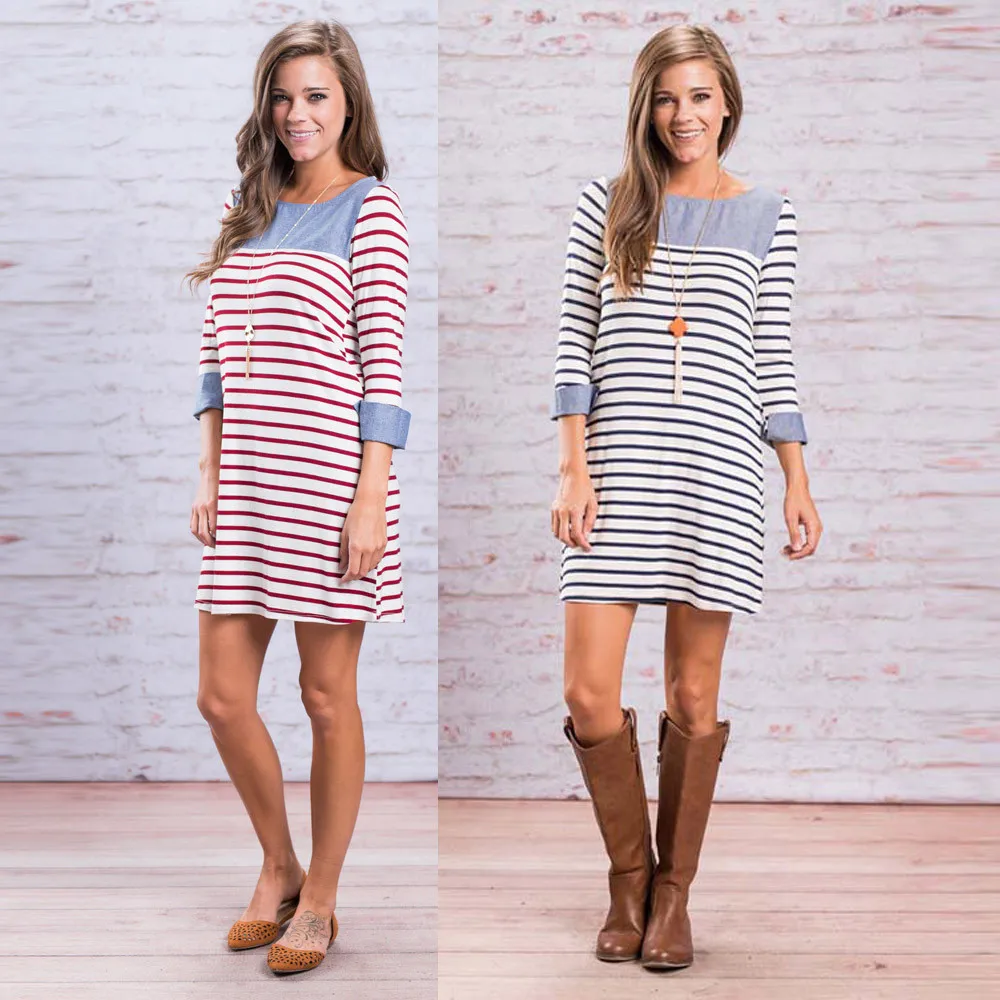 Новинка 2018 женское повседневное свободное осеннее платье с длинным рукавом