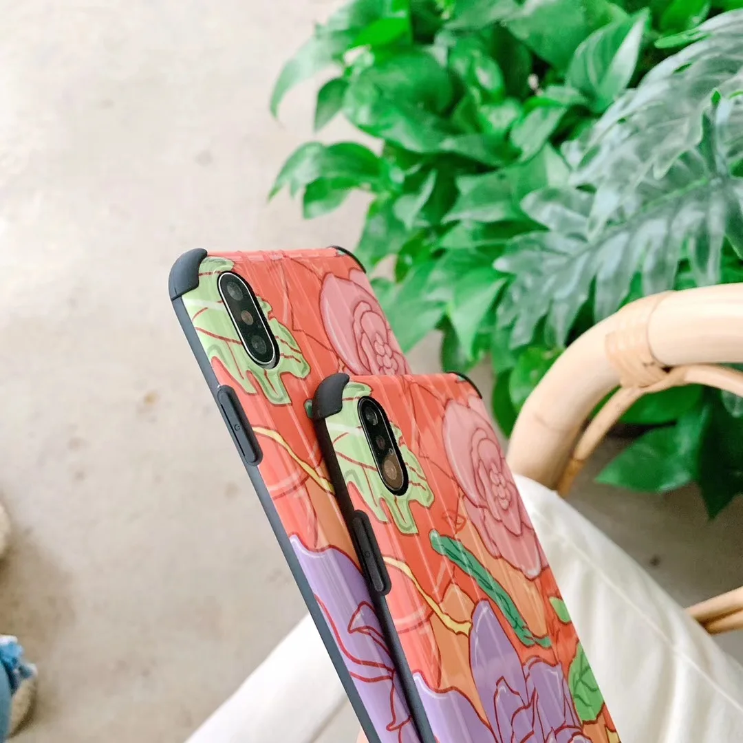 DECOCASE Fashion Flower Printing Korean Style 3D Stripped Phone Cases for iPhone 6 6s 7 8 Plus X XR XS Max Covers iphone |