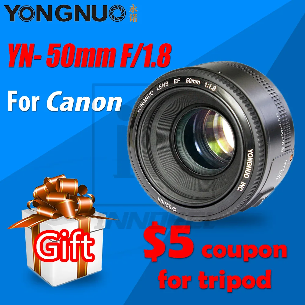 YONGNUO YN50MM F1.8 с большой апертурой фиксированный объектив с автофокусом для Canon DSLR камера 70D 5D mark III полная Рамка ПОРТРЕТНАЯ ФОТОГРАФИЯ