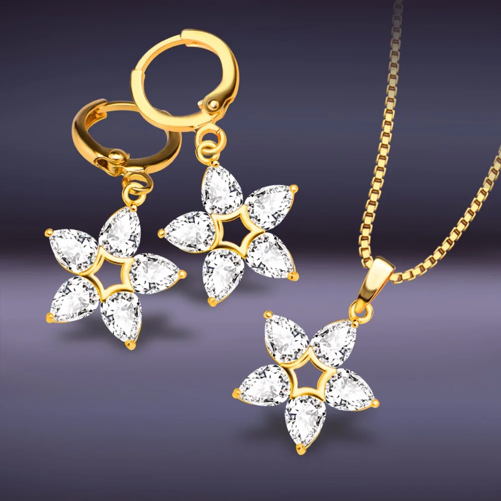 YOULOOK High Quality Star Shape Pendant Gold/Silver Necklace Earrings Two Piece Set Fashion Lady Romantic Jewelry Set.S20100 | Украшения и