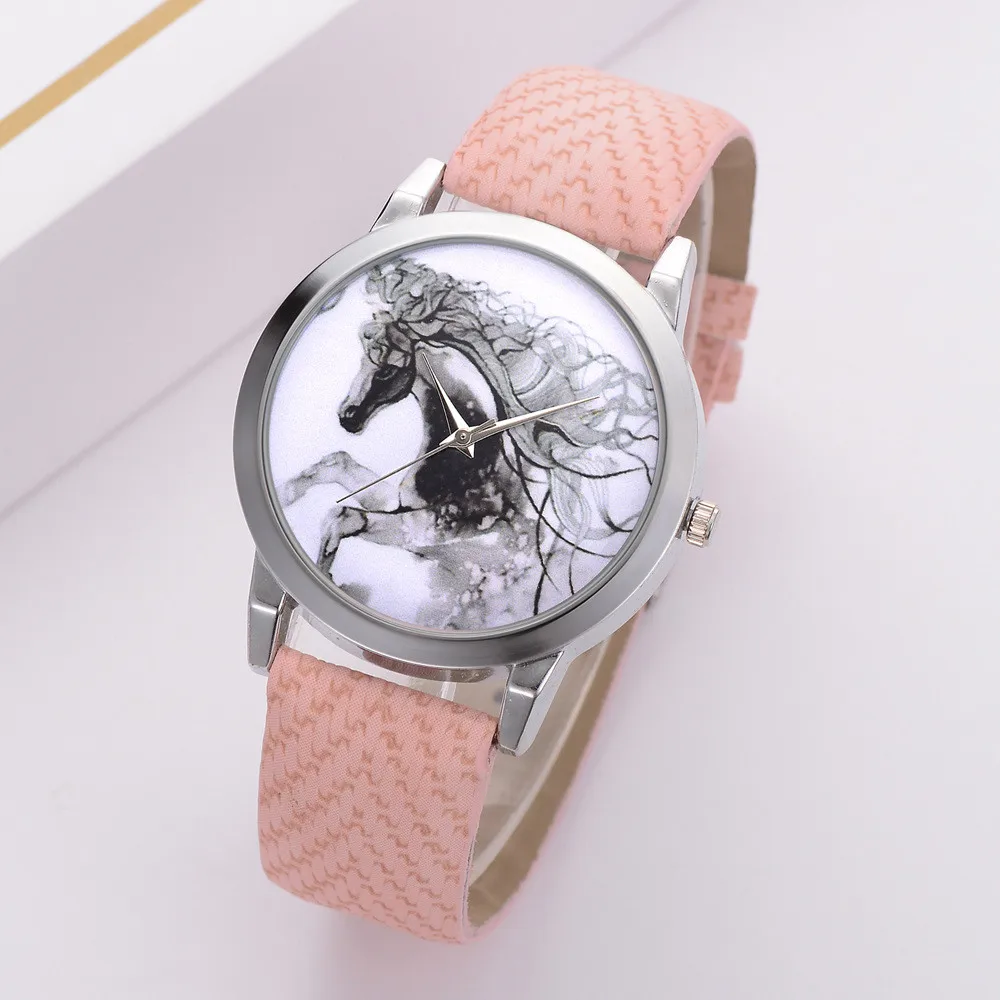 Винтажные женские серебряные часы Montre Femme Reloj Mujer женские часы с ремешком из искусственной кожи с рисунком лошади кварцевые круглые наручные часы