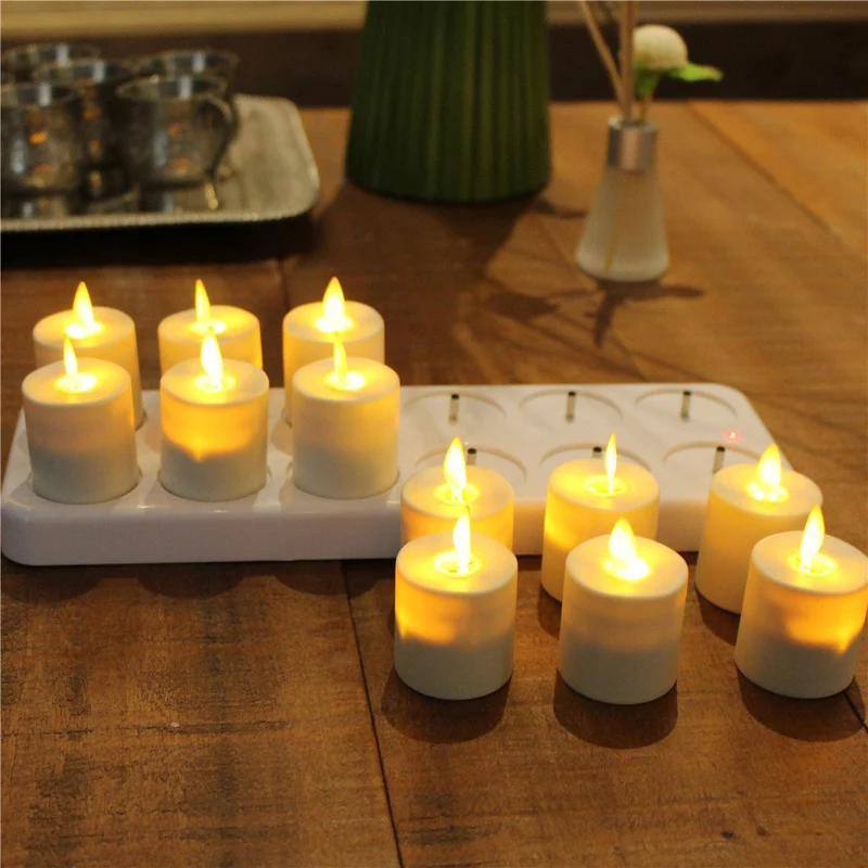 12 светодио дный шт./компл. Перезаряжаемые LED Tealight Беспламенного мерцания