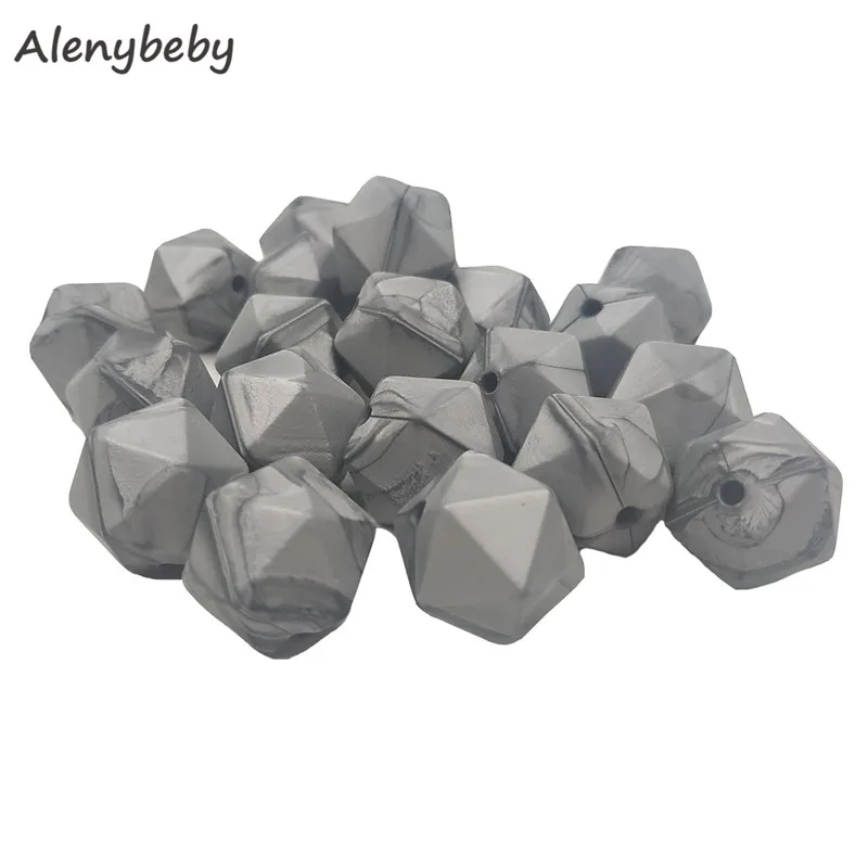 Metallic sliver 50pc 17mm Silicone Teether Beads Safe Icosahedron Shaped Candy Mix Color Teething Silicone Bead Toy BPA Free DIY Necklace Making - Цвет: Metallic sliver