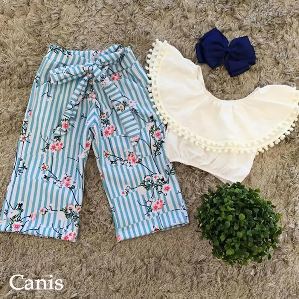 Летняя одежда для маленьких девочек 2 шт. укороченные топы с оборками штаны