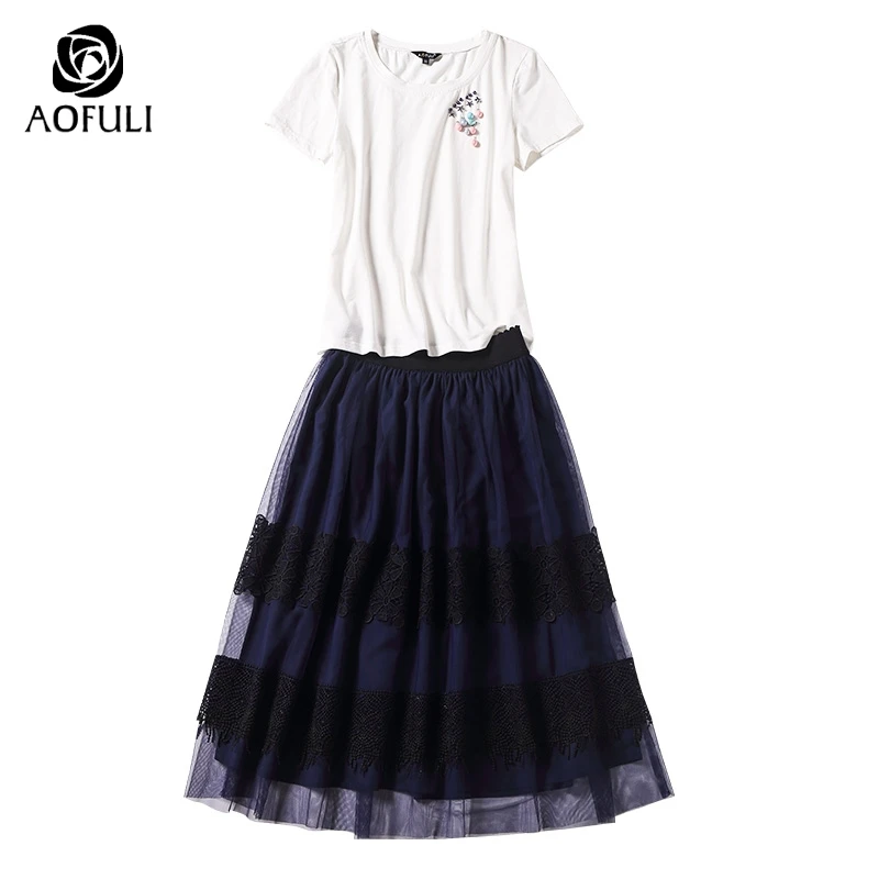 AOFULI L-5XL кружевные сетчатые костюмы с жемчужинами и блестками большие размеры
