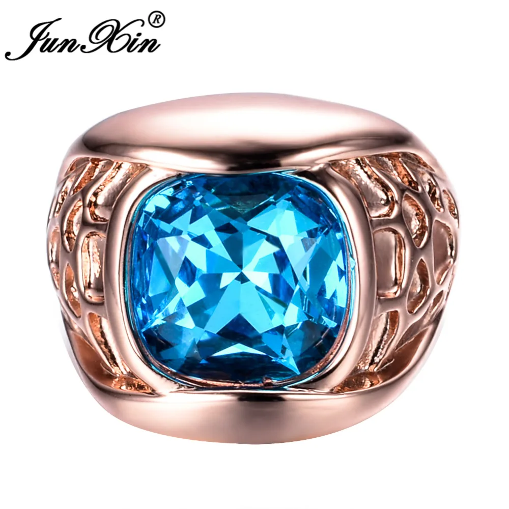 JUNXIN модное для женщин и мужчин светло-голубое квадратное циркониевое кольцо