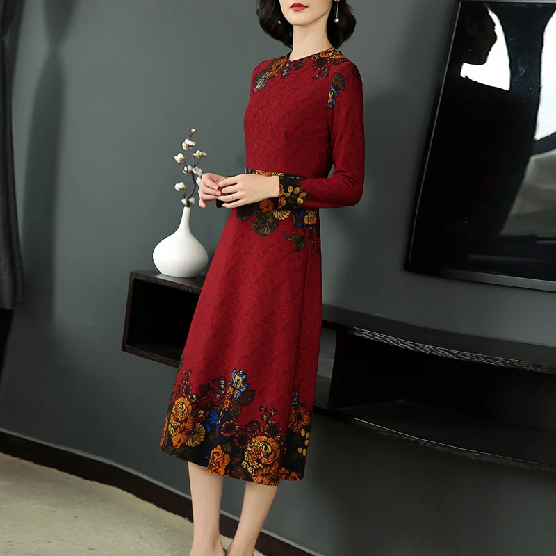 KMETRAM весна-осень платье Элегантная женская одежда 2020 винтажное цветочное красное