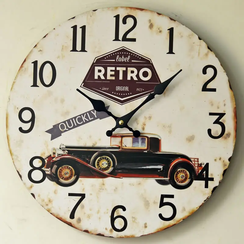 Новое поступление ретро автомобиль быстро немой дерева Настенные часы