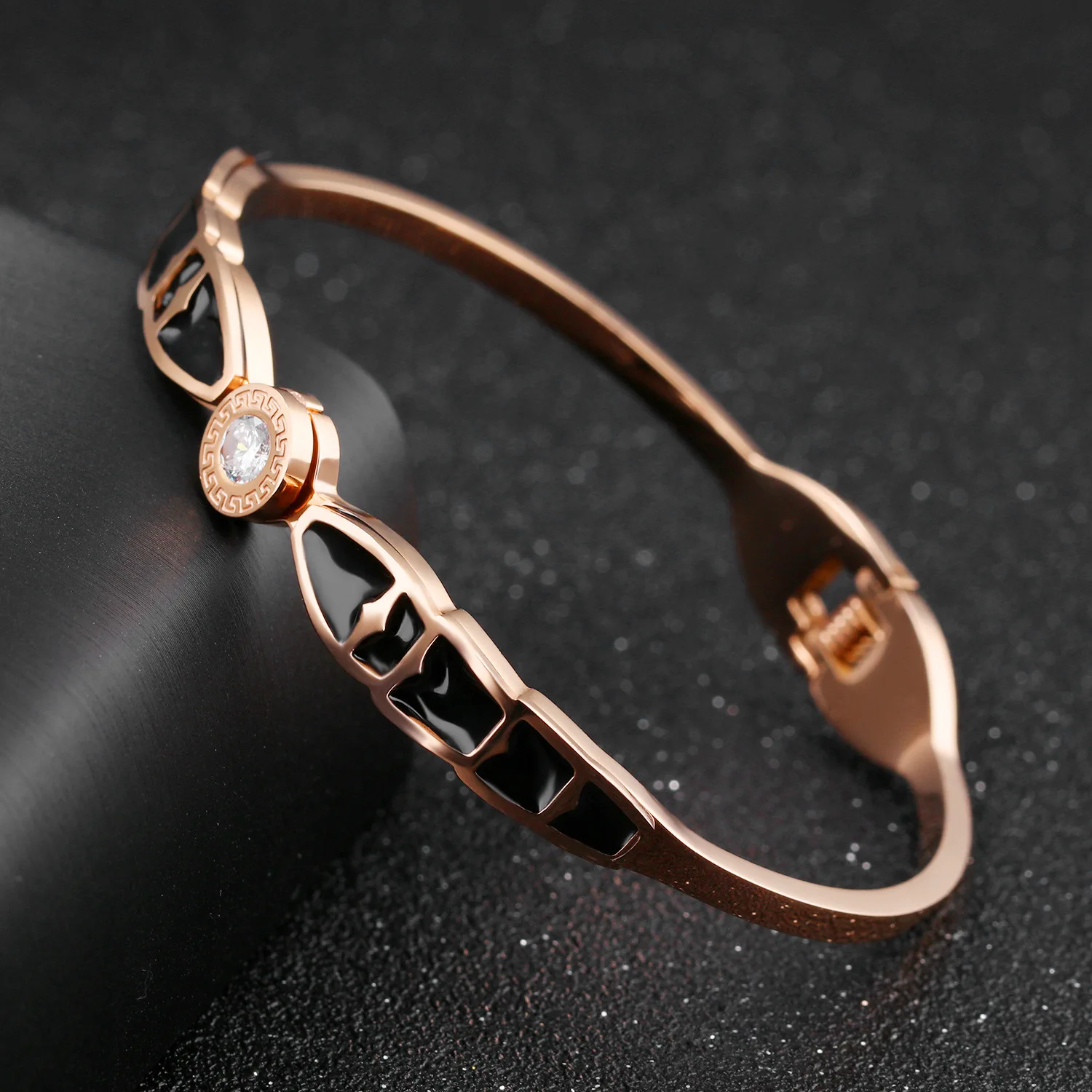 Мода зодиака эмаль черная змея браслет из розового золота греческий