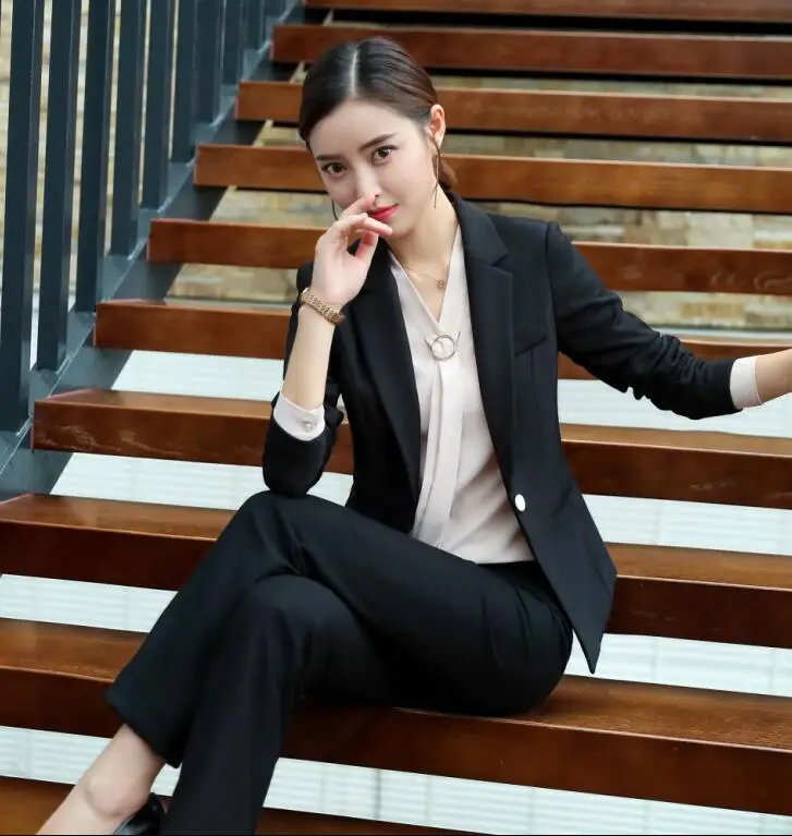 Black coat and pants Деловой костюм с юбкой для женщин осень зима модная Дамская одежда для интервью официальный Блейзер и юбка офисная размера плюс Рабочая Униформа - Цвет: Black coat and pants