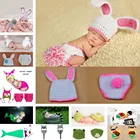 Прекрасный вязаный кролик с заячьими ушками на капюшоне, и комплект со штанами для маленьких девочек фото Подставки для фотографий трикотажные новорожденных Костюм 1 комплект MZS-15019