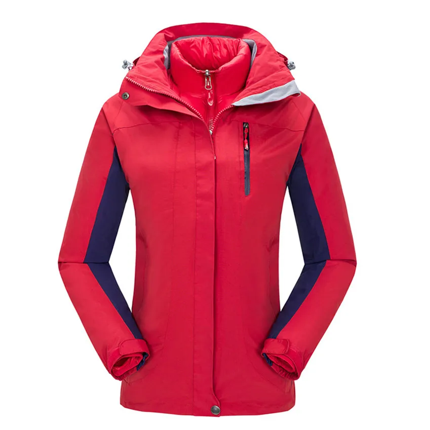 Women Red Горные мужские и женские 2 шт. Зимние флисовые походные куртки-пуховики для спорта на открытом воздухе теплая ветровка для кемпинга толстые пальто VA517 - Цвет: Women Red