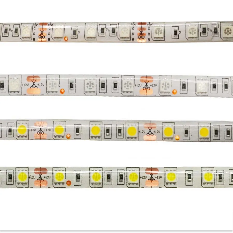 5 м DC12V Водонепроницаемый Светодиодные ленты 5050 SMD 60LED/м гибкий свет белый, теплый белый, красный, зеленый, синий, rgb Клейкие ленты