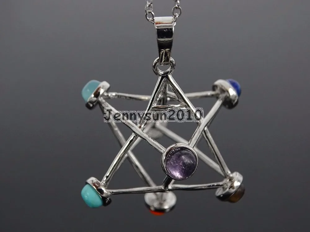 

Natural Gems Stone Colorful Stones Merkaba Reiki Chakra Pendant Charm Beads Silver Plated Jewelry Design 10Pcs/Pack