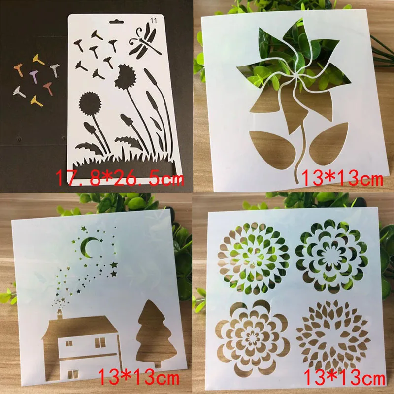 

4pcs Stencil Flowers Coloring Embossing Accessories Painting Template Scrapbooking Theme Lace Ruler DIY Decoration Reusable