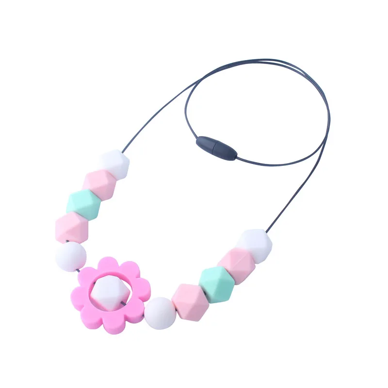 

Newest Flower Silicone Pendant Teething Necklace Hexagon Silicone Beads Nursing Teether Necklace