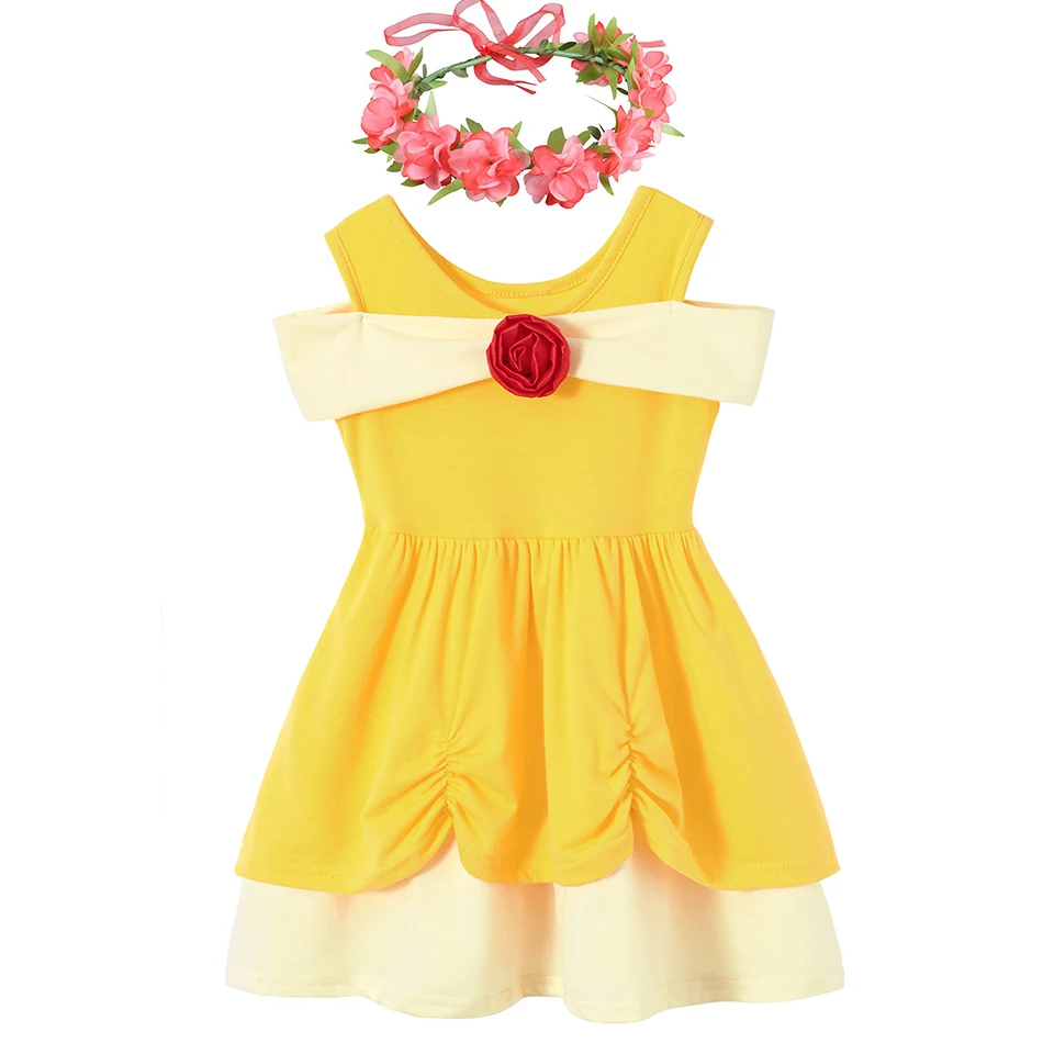 Платье принцессы Белль для девочек костюм косплея Bella Красавица и чудовище