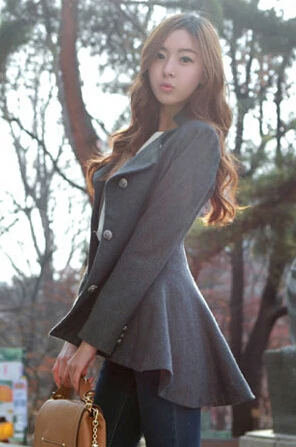Серый New Women Korean Dovetail Slim Wool Coat Ladies Designer Irregular Long Blazer Winter Outwear Female Suit Jacket - Цвет: Серый