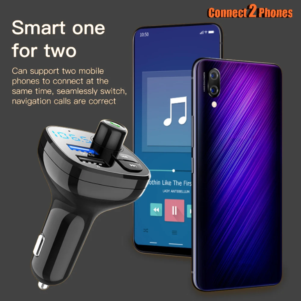 JINSERTA QC3.0 Быстрый зарядное устройство Bluetooth гарнитура для авто беспроводной FM