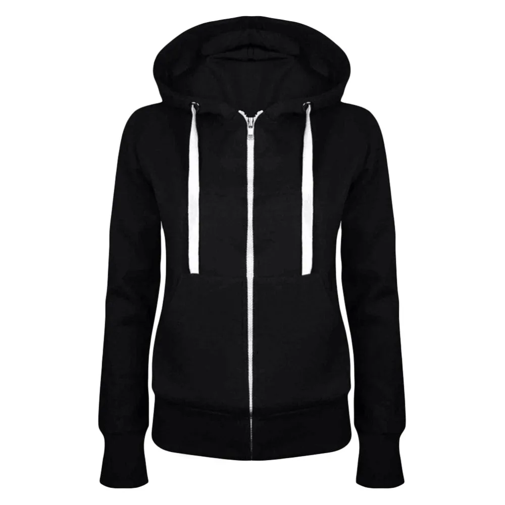 Толстовка с капюшоном женская повседневная однотонная на молнии|women hoodies