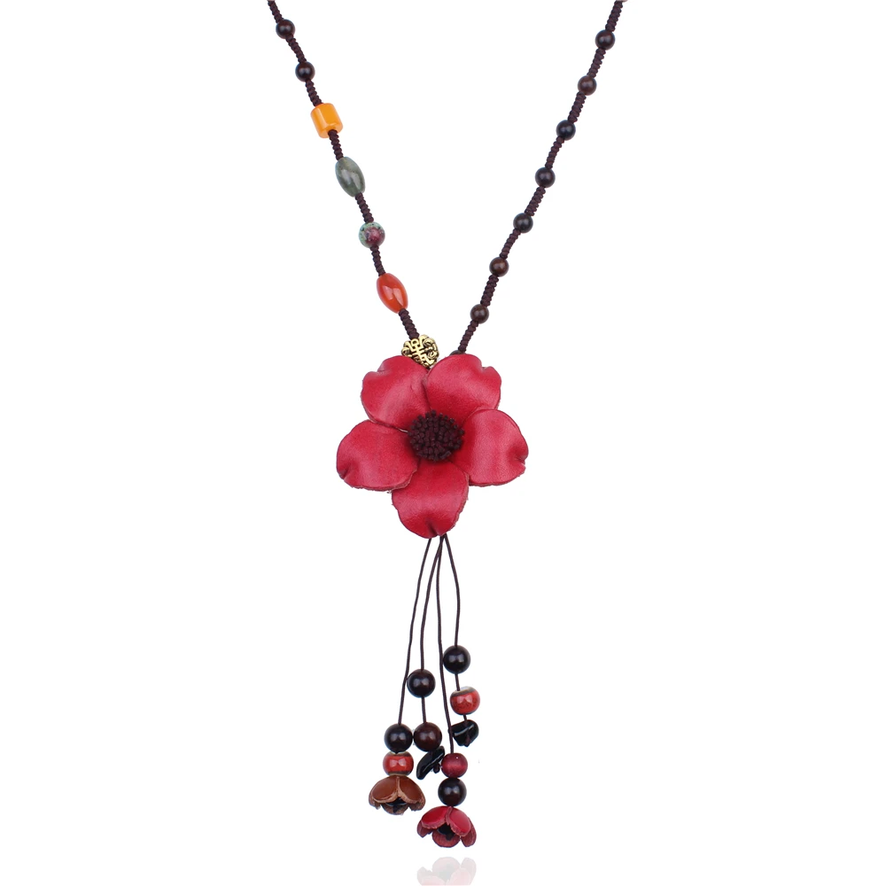 

HOCOLE Bohemian Long Pendant Flower Necklace Women Wood Beads Flower statement Necklace Jewelry Wholesale Vintage bijoux femme