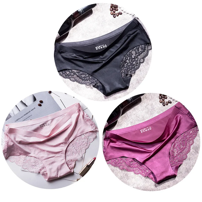 black pink purple TEXIWAS, 3 шт./лот, женские кружевные трусики размера плюс, бесшовное женское нижнее белье, кружевные трусы, сексуальные трусики для женщин, комфортное нижнее белье - Цвет: black pink purple