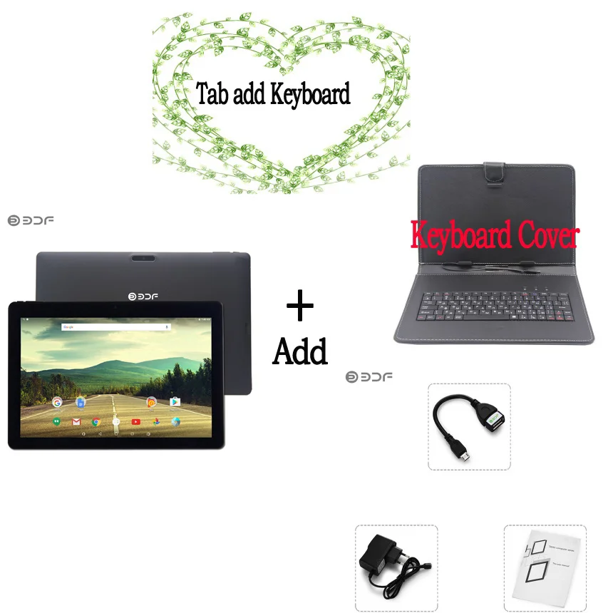 Tab add keyboard Русские поставки в Москву, 10,1 дюймов, большой размер, Android 6,0, планшетный ПК, 1 ГБ ОЗУ и 32 Гб ПЗУ, поддержка радио, Wi-Fi, Bluetooth, четырехъядерный, дешево - Комплект: Tab add keyboard