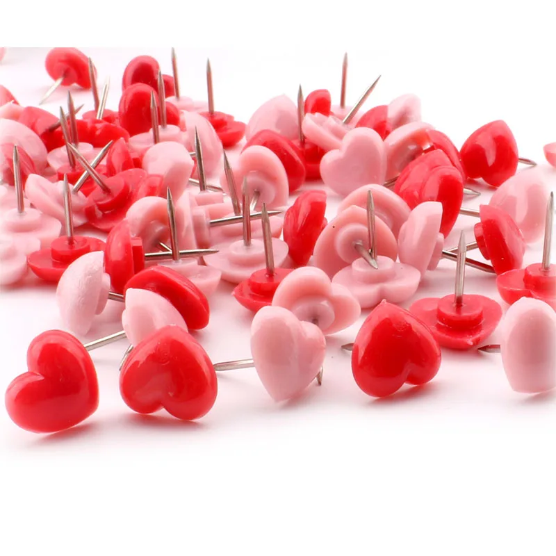 50pcs Pink Red Heart Shape Thumb Tack Plastic Quality Cork Board Safety Colored Push Pins Office School Binding Accessories|Канцелярские