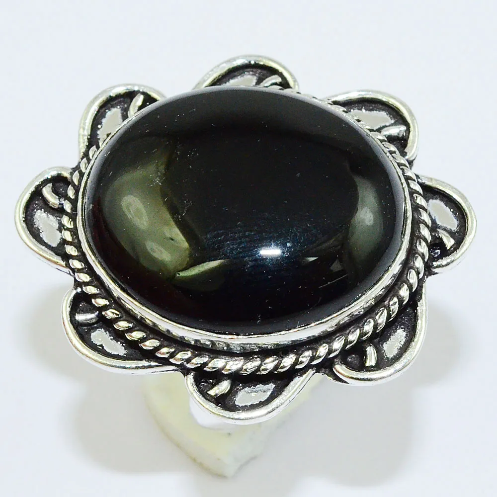 Черное кольцо из оникса серебряное покрытие над медью Размер: 9 5 R0818 | Украшения и