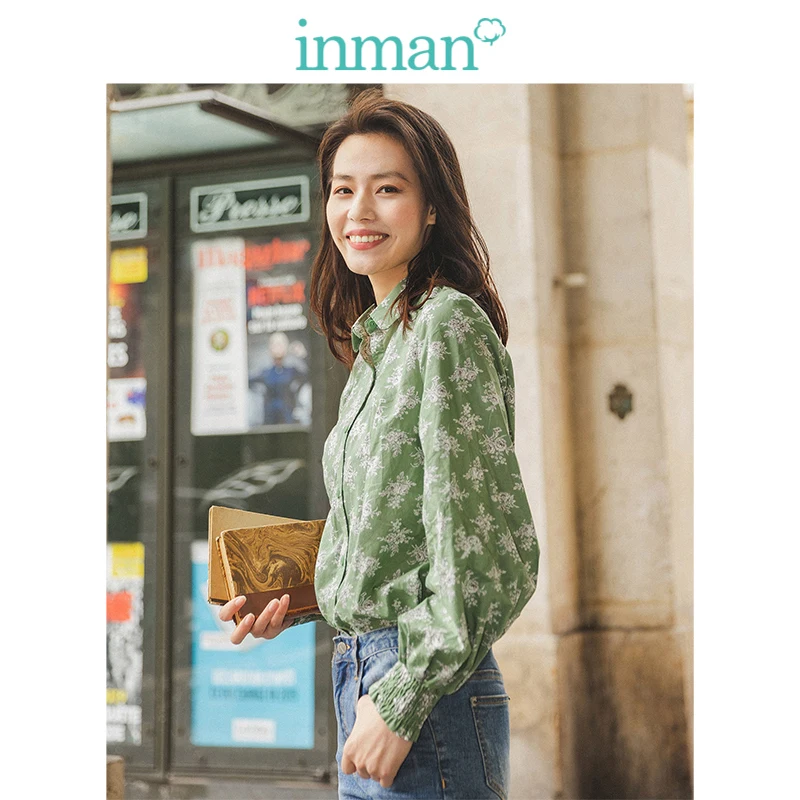 INMAN Spring Autumn Turn Down Collar Fashion Retro Bishop Print Long Sleeve All Matched Women Blouse | Женская одежда