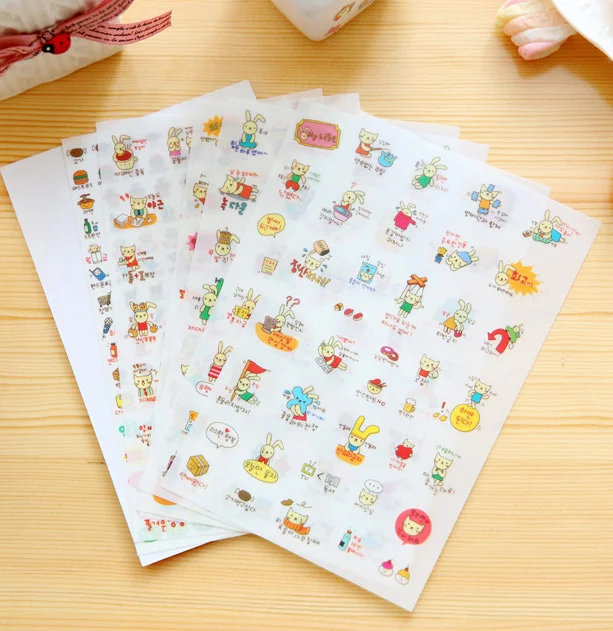 

6pcs Lovely cat rabbit PVC Sticker Kawaii DIY Scrapbook Diary Phone Decoration Paper Sticker for Kids Gifts