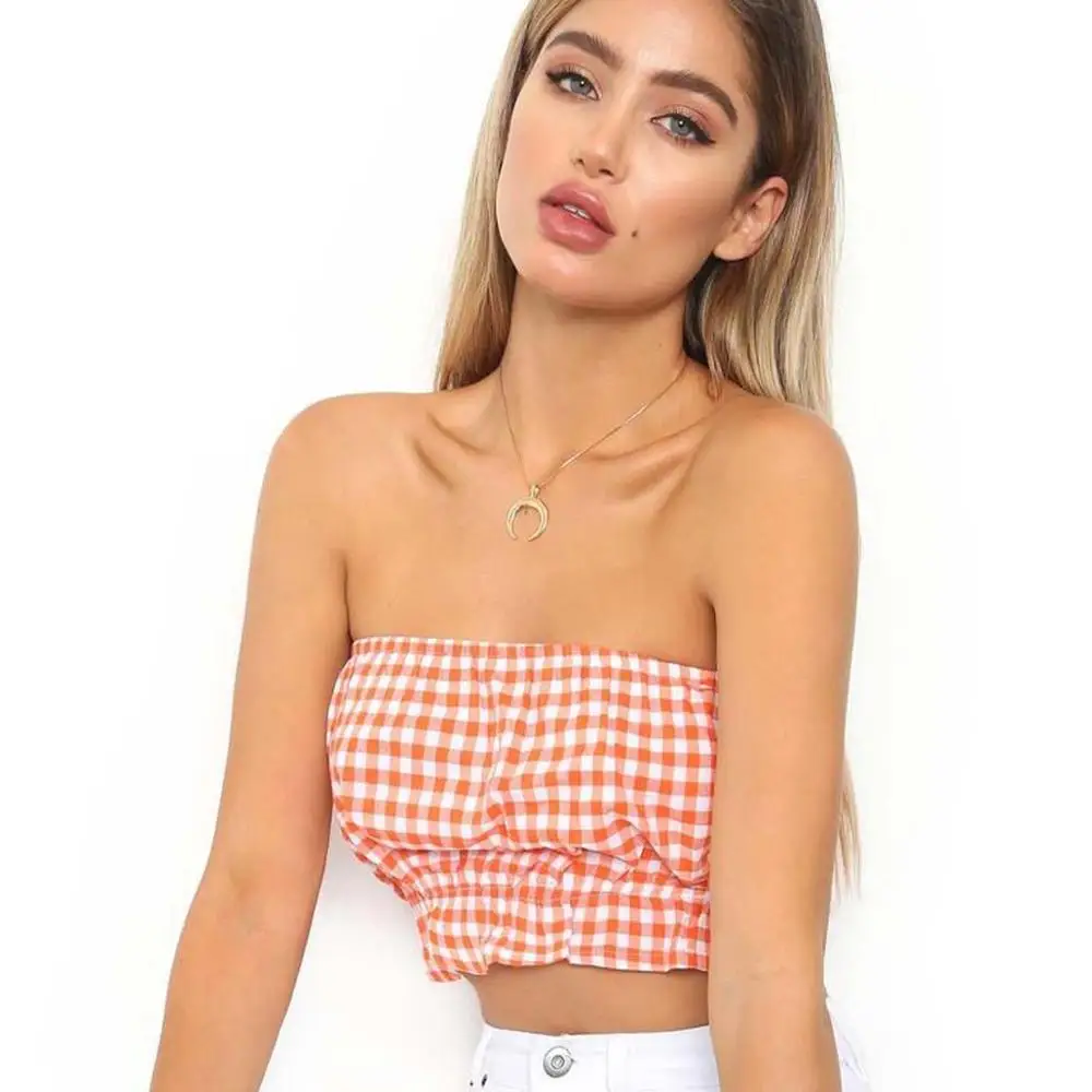 

Summer Women Sexy Grid Tube Top Strapless Black Bandeau Sleeveless Bra Underwear Wrap Chest Size M-XXL