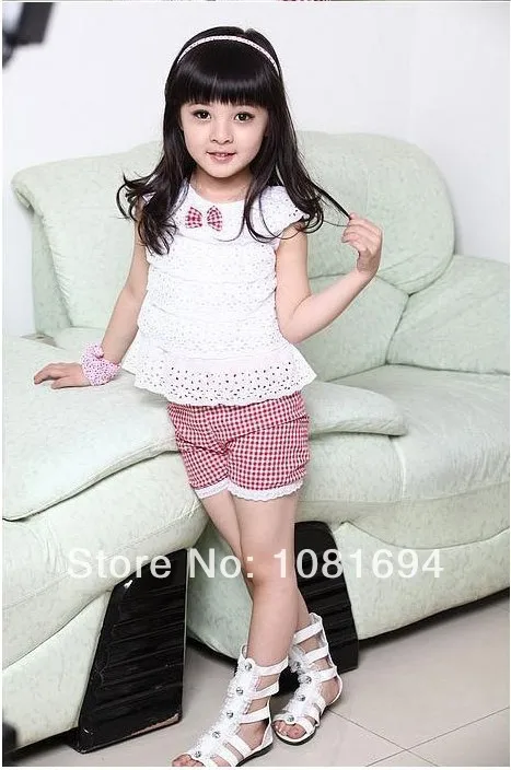 Комплект одежды для детей новый летний кружевной комплект девочек футболка и