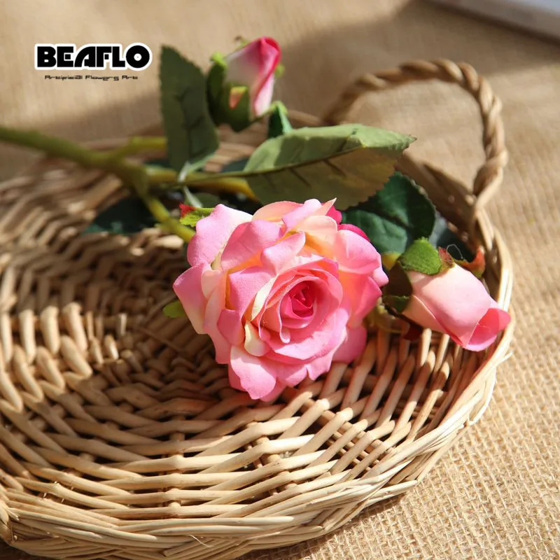 Pink 1 шт. искусственная бархатная Роза 3 цветок с головками DIY Шелковый цветок для вечерние украшения дома свадьбы праздника 8 цветов - Цвет: Pink