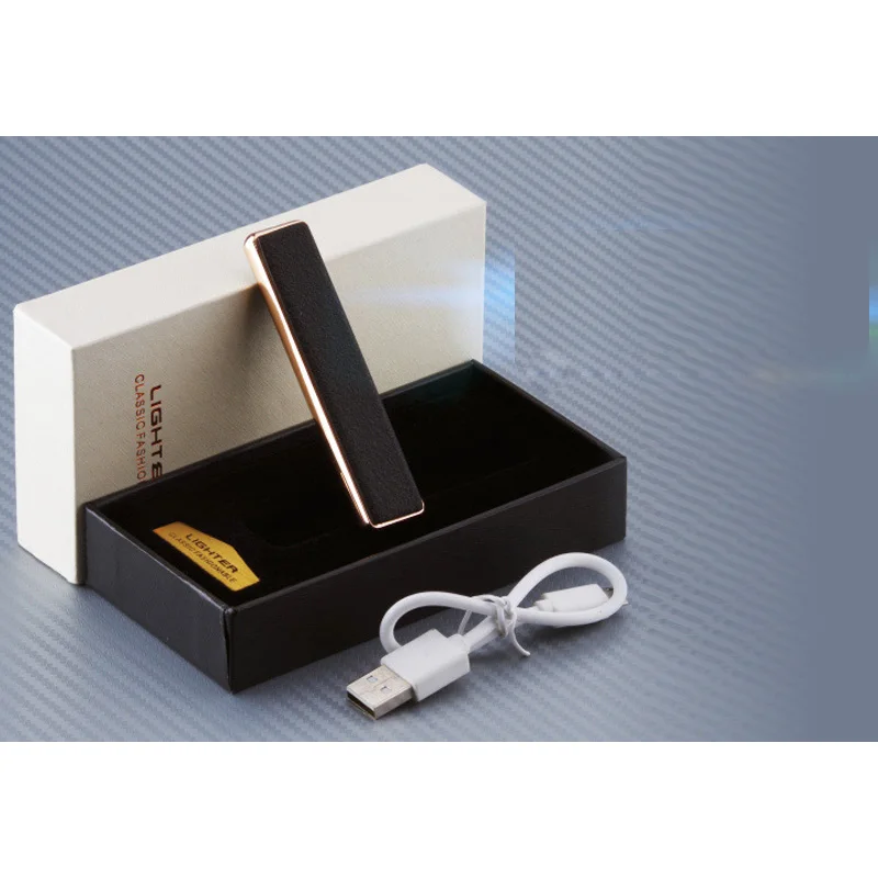 Мини тонкая USB Зажигалка металлическая перезаряжаемая Электронная Зажигалка сигарета турбо огонь Зарядка Электрический провод ветрозащитная Мужская зажигалка