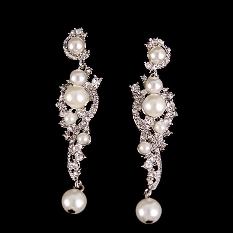 Свадебные серьги SLBRIDAL Pouplar, свадебные серьги, винтажный со стразами, кристаллами CZ, серьги в стиле арт-деко, циркониевые серьги-подвески для женщин
