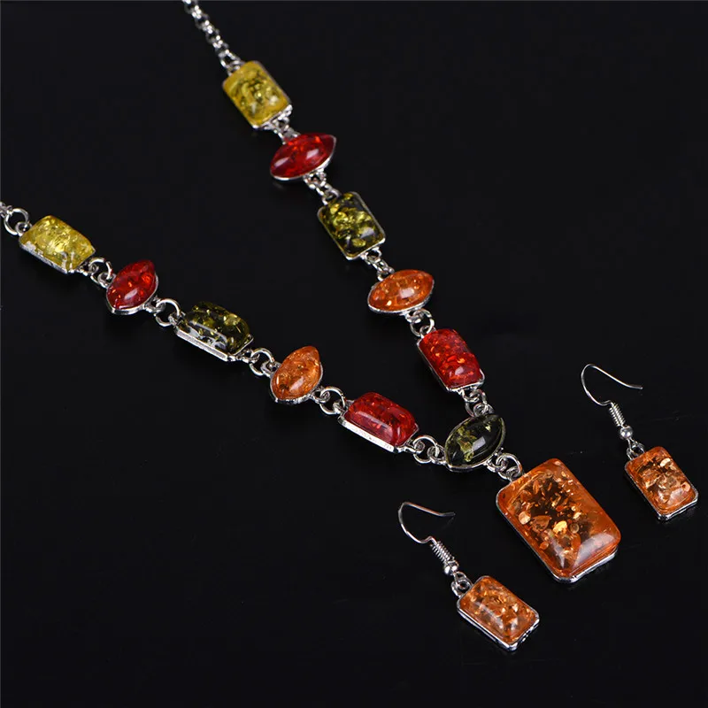 Комплект ювелирных изделий из колье и серёг в африканском стиле|necklace earring set|amber