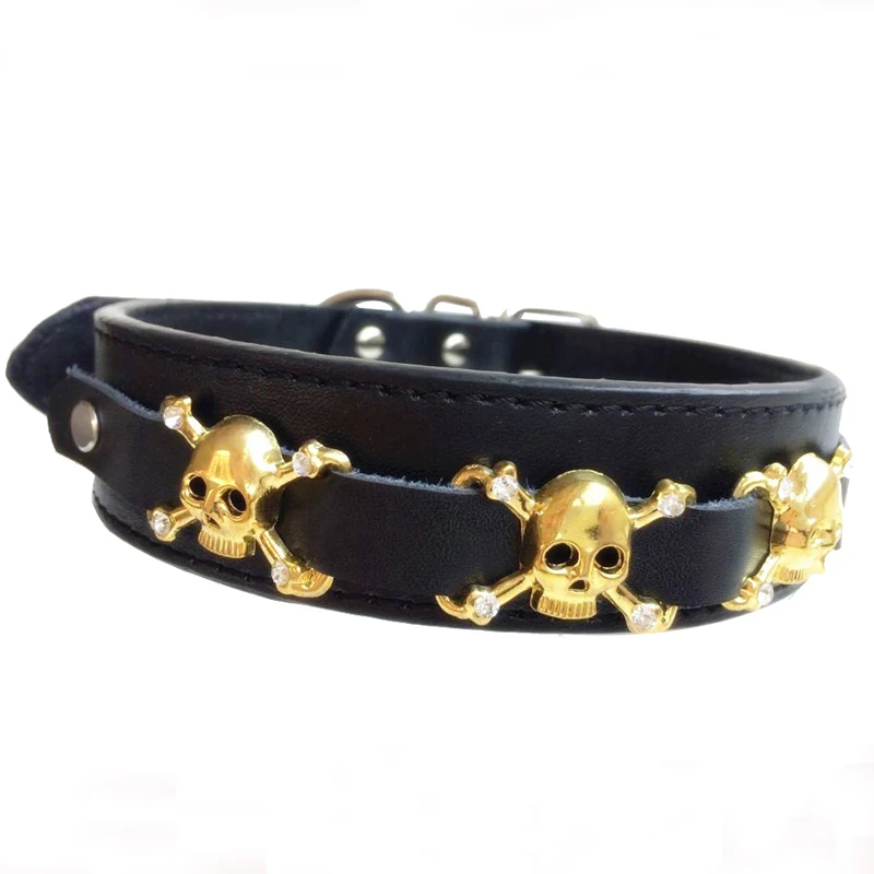 Искусственная кожа ошейник Украшенные стразами Череп Цепочки и ожерелья