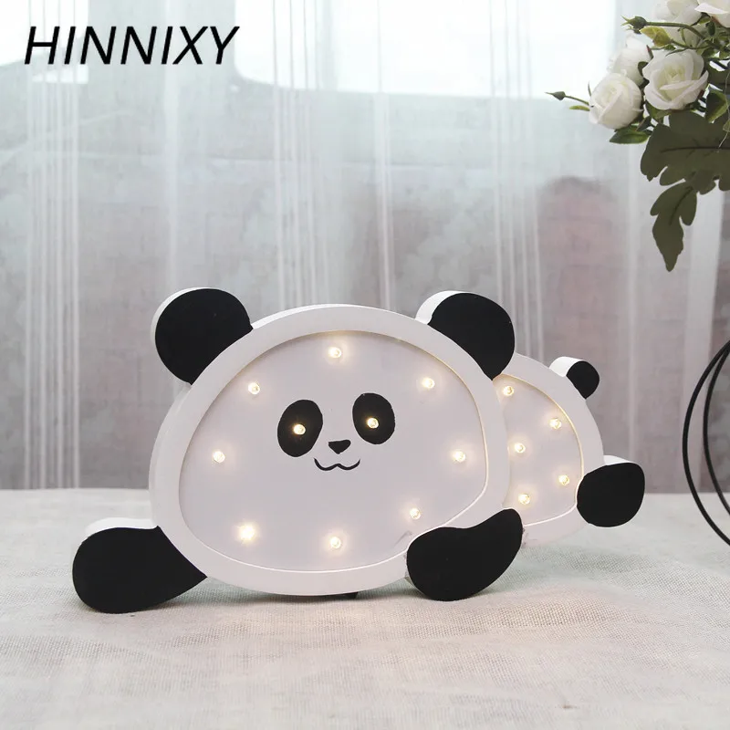 Hinnixy панда Светодиодные ночные лампы Деревянный милый мультфильм настенный