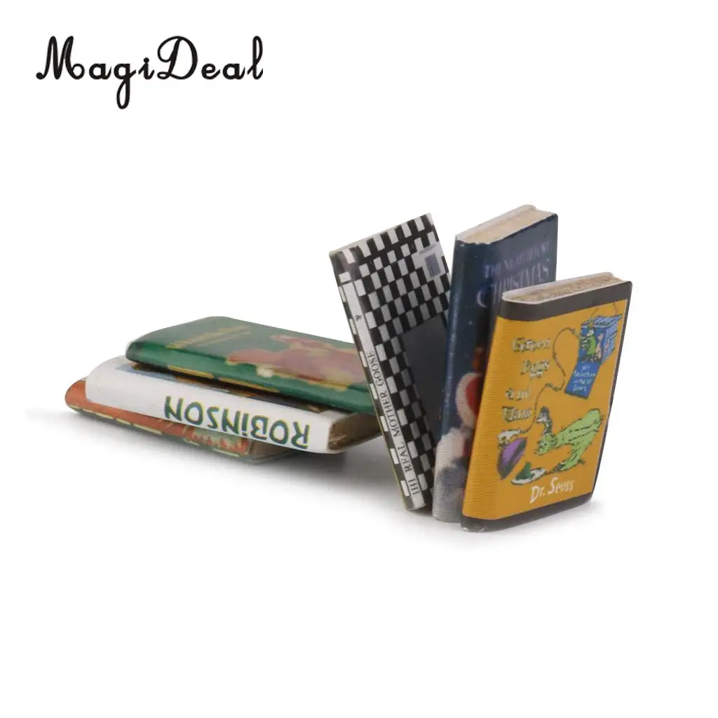 MagiDeal Красочные 6 шт 1/12 весы деревянные миниатюрные книги для игрушечного домика