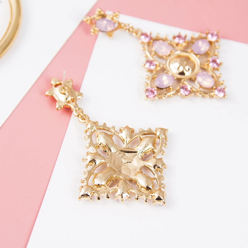 2019 в Корейском стиле барокко Стиль квадратные розовые стразы Висячие серьги