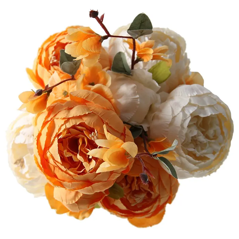 style 3 orange Luyue 13 филиал/Букет Искусственные цветы Пион яркие Флорес искусственный шелк роза Свадебный декор венок железа дома - Цвет: style 3 orange