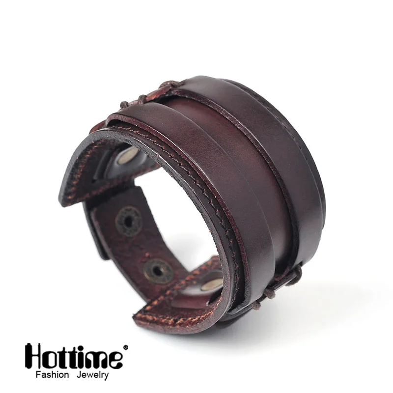 Женский винтажный браслет Hottime модный из натуральной кожи с пряжкой сплава|charm