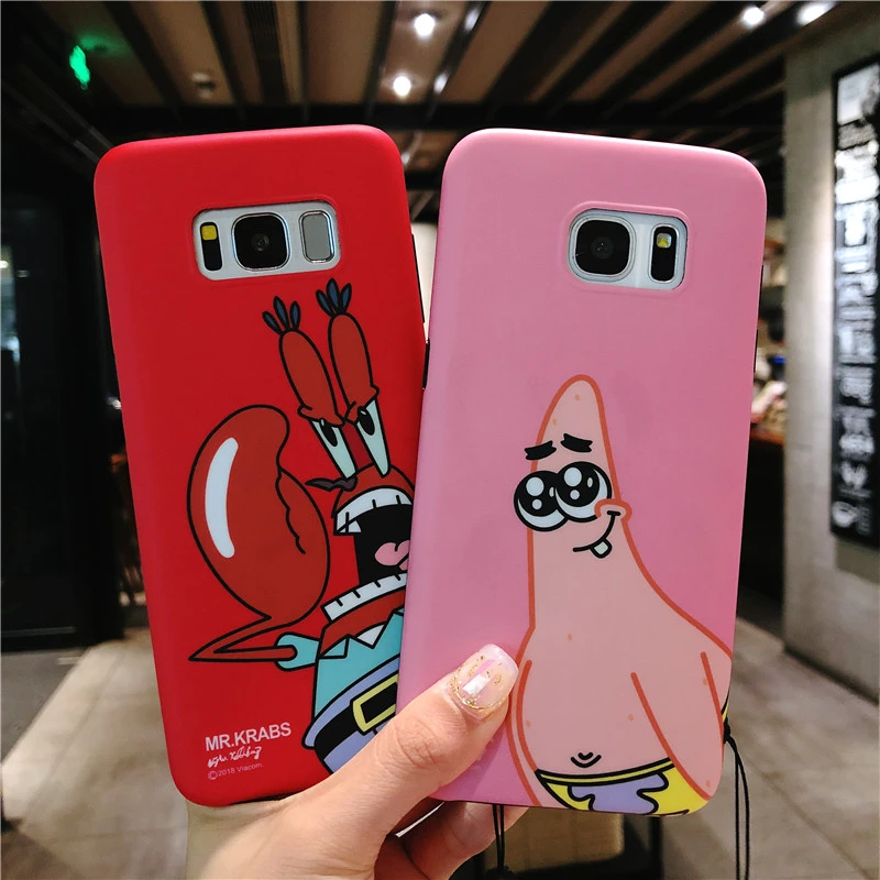 Sam S10 SpongeBob Case Cute Mr.Krabs back phone cover for Samsung Galaxy S10lite plus S9 S8 Note8 note9 Patrick Starcover+strap |