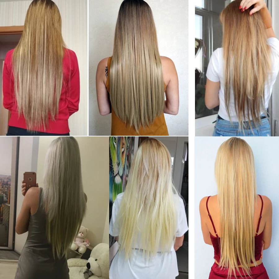 Synthetic 6H/613# Clip In On Hair Extensions 6Pcs/Set 16 Clips Hair Extension Full Head 55Cm Straight Synthetic Fiber Hairpieces