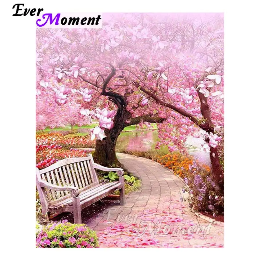 Когда либо в настоящий момент Алмазный рисунок скамейка цветок пейзажа стразы