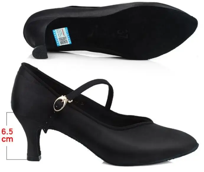 Black 6.5cm Heel Женская обувь для бальных танцев, латинских танцев, Женская атласная обувь с закрытым носком для сальсы, Танго, вальса, тонкий каблук 5,5 см/6,5 см/7,5 см - Цвет: Black 6.5cm Heel
