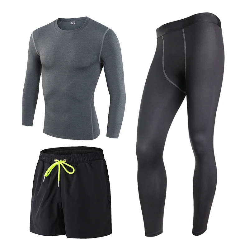 2019 мужской спортивный костюм для бега 3 шт. колготки шорты штаны футболки фитнеса