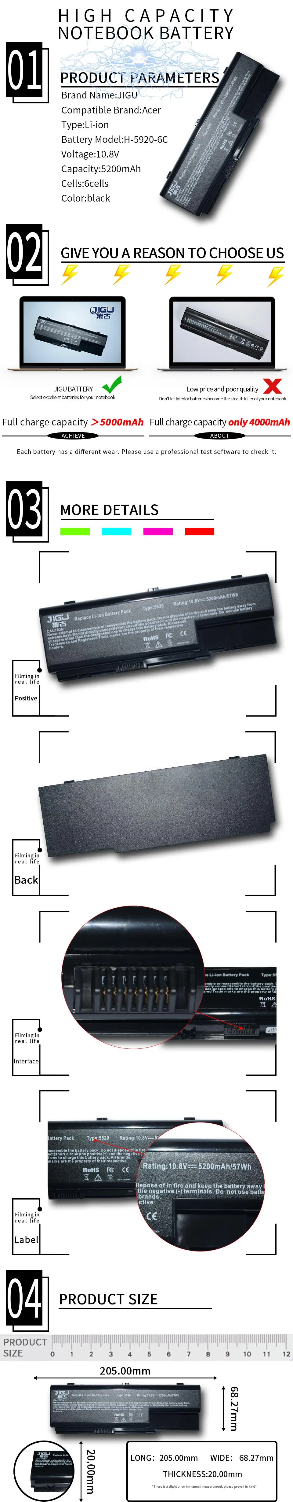 JIGU Laptop Battery For Acer Aspire 8730G 8730Z 8920 8920G 8730ZG 7735zg 7730Z 7735 7735Z 7736G 7736Z 7738 7738G 7740 7740G 8730