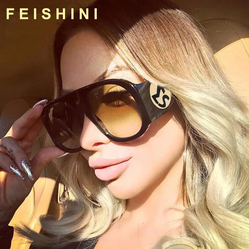 

FEISHINI Brand Designer Oversized Plastic Oval Sunglasses Women Vintage Retro Fashion UV400 Protector Sun Glasses Ladies 2019